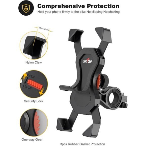 Bike Phone Holder, Handlebar Phone Mount with 360° Rotation for 3.5-6.5 inch - Picture 2 of 6